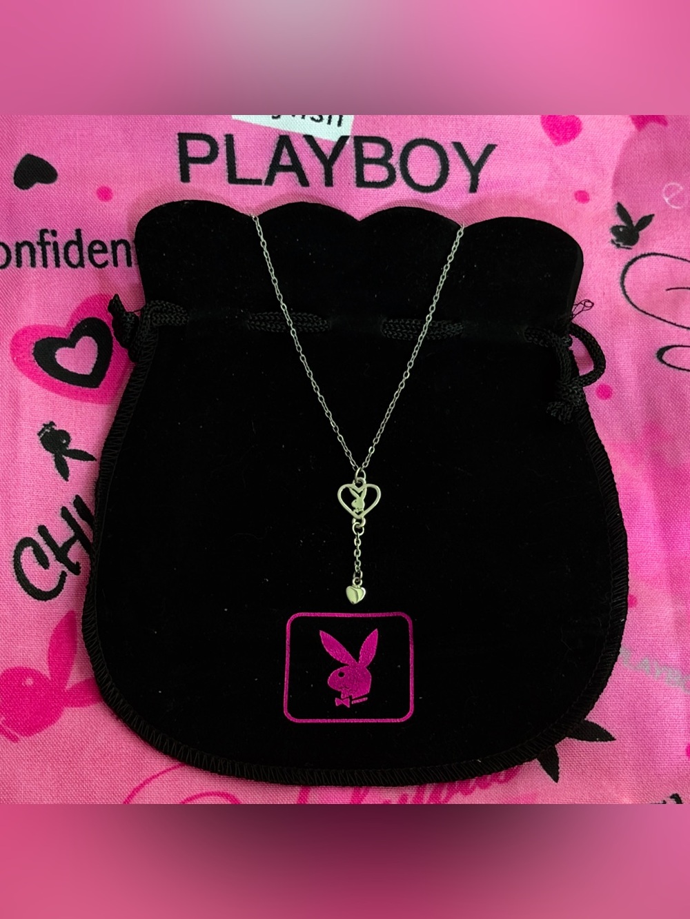 Playboy Y2K heart bunny drop necklace